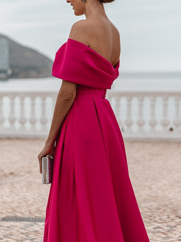 A-Line/Princess Off-the-shoulder Short Sleeves Floor Length Evening Dr - Mondressy UK A-Line/Princess Off-the-shoulder Short Sleeves Floor Length Evening Dr - Mondressy UK