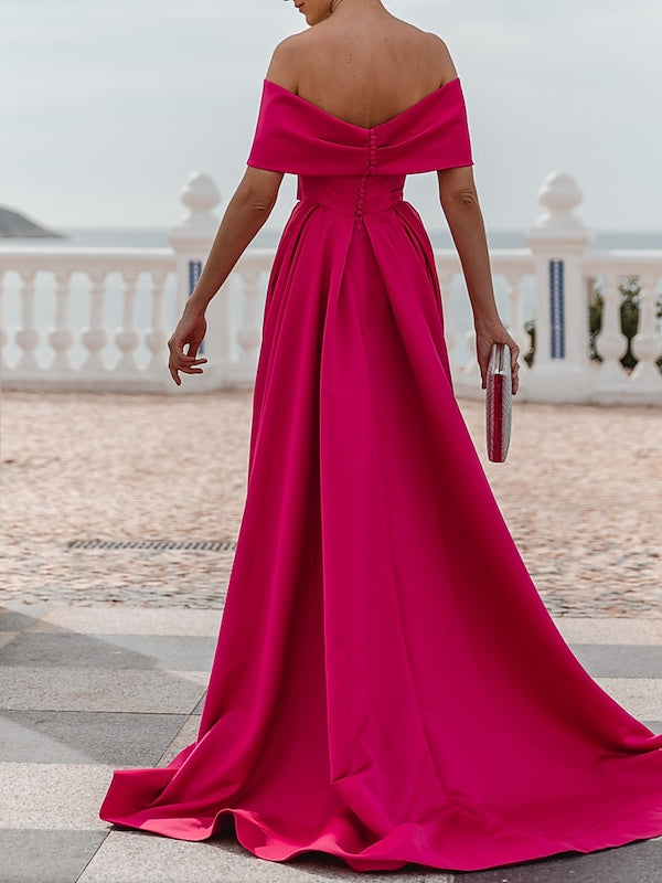 A-Line/Princess Off-the-shoulder Short Sleeves Floor Length Evening Dress