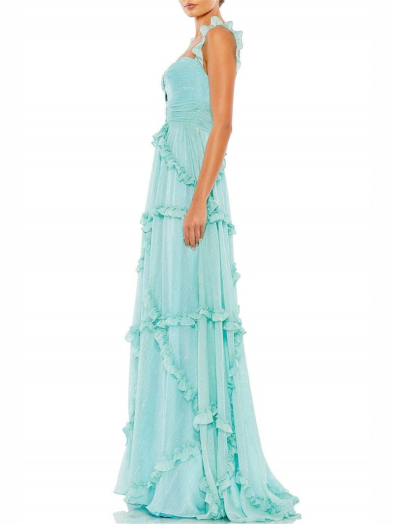 A-Line/Princess Spaghetti Straps Floor-Length Evening Dress