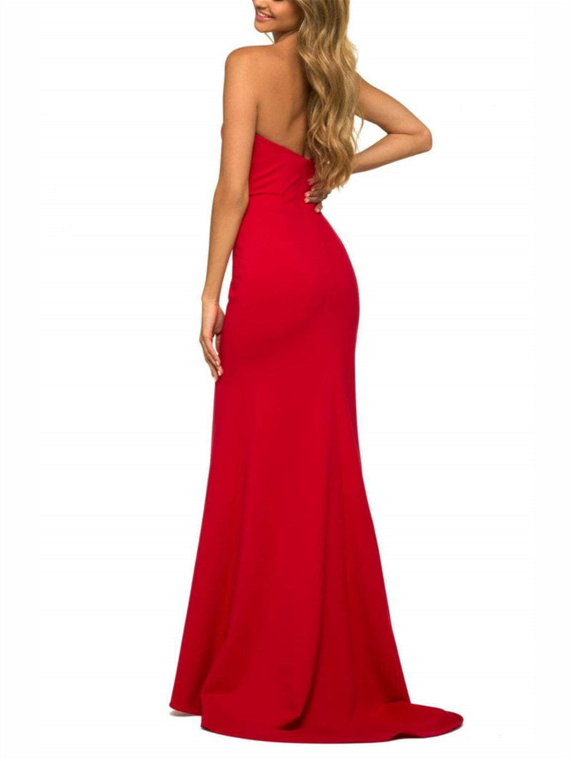 A-Line/Princess V-Neck Floor-Length Evening Dress with High Slit