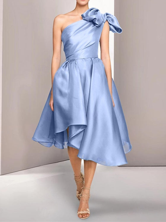 A-Line/Princess One Shoulder Sleeveless Tea-Length Cocktail Dresses with Slit