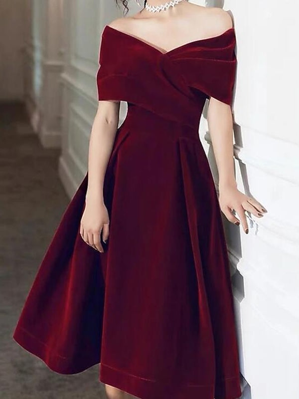 A-Line/Princess 1950s Dress Off-the-Shoulder Cocktail Dresses with Pleats