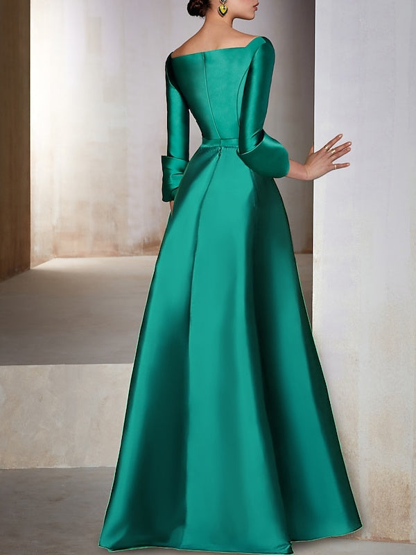 A-Line/Princess Floor-Length Long Sleeves V-Neck Evening Dresses