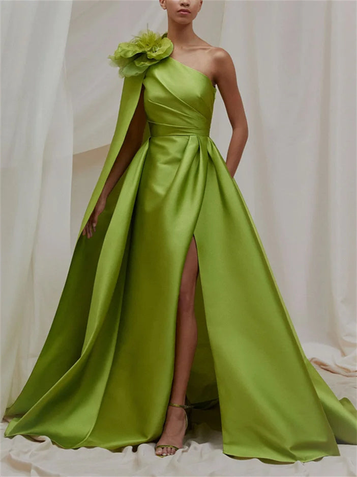 A-Line/Princess  One Shoulder Sweep/Brush Train Evening Dresses