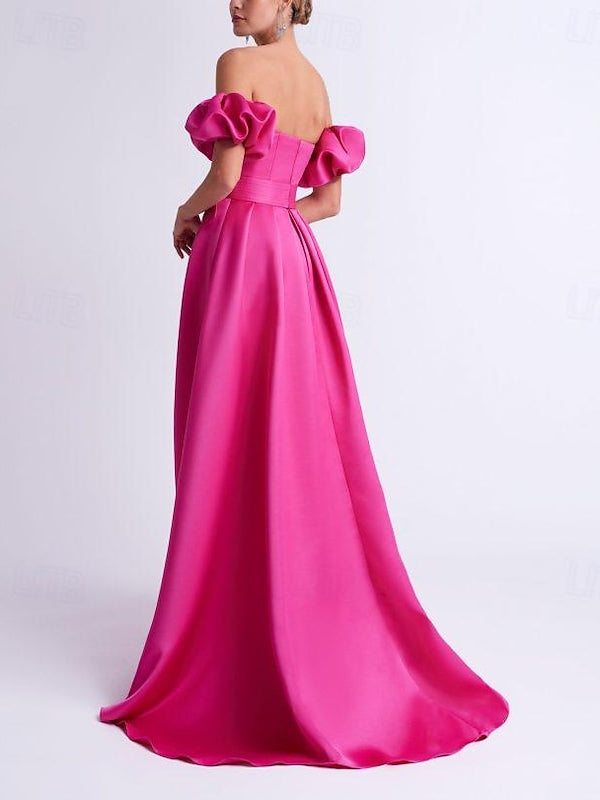 A-Line/Princess Off-the-Shoulder Floor-Length Evening Dresses with Bow(s)