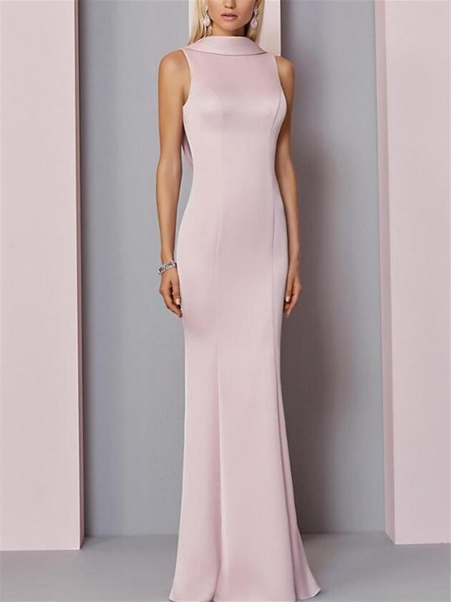 Sheath/Column Sleeveless High Neck Floor-Length Evening Dresses with Pleats