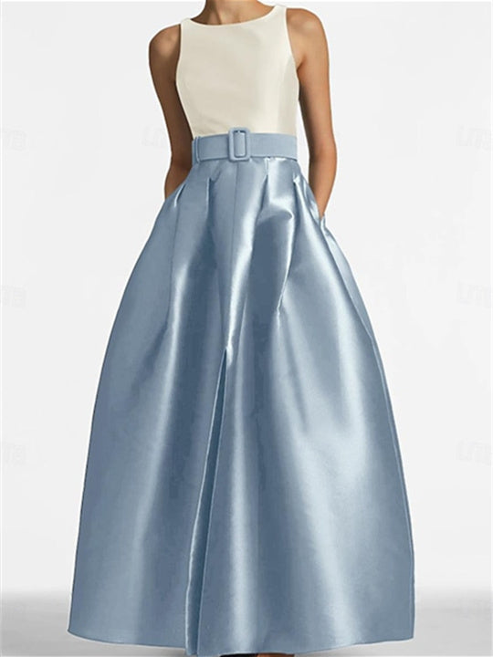 A-Line/Princess Scoop Sleeveless Floor-Length Evening Dresses with Belt