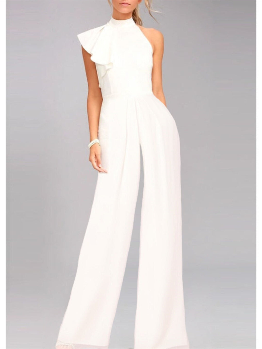 Empire One-Shoulder Sleeveless Prom cocktail Jumpsuits with Ruffles