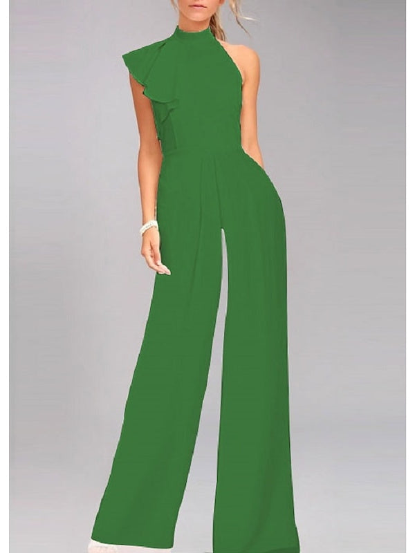 Empire One-Shoulder Sleeveless Prom cocktail Jumpsuits with Ruffles