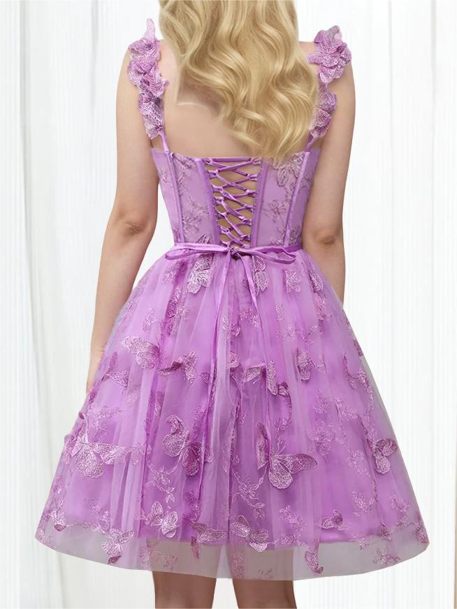 A-Line/Princess Off-the-Shoulder Sleeveless Short/Mini Party Dance Cocktail Homecoming Dress With Embroidery