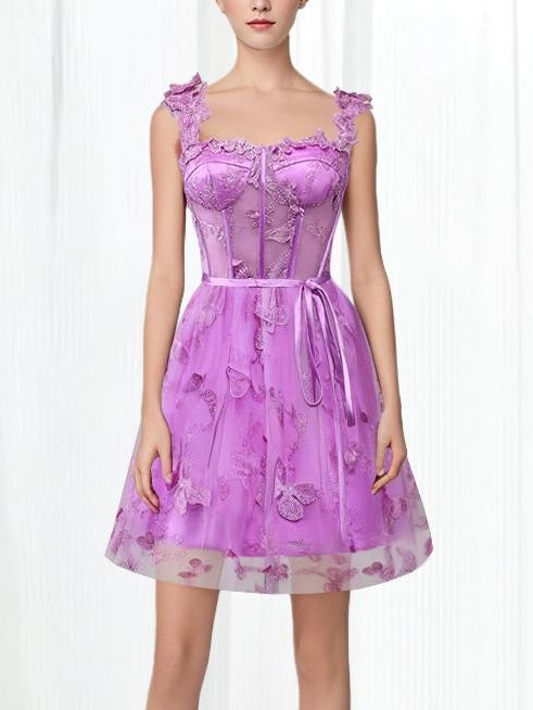 A-Line/Princess Off-the-Shoulder Sleeveless Short/Mini Party Dance Cocktail Homecoming Dress With Embroidery