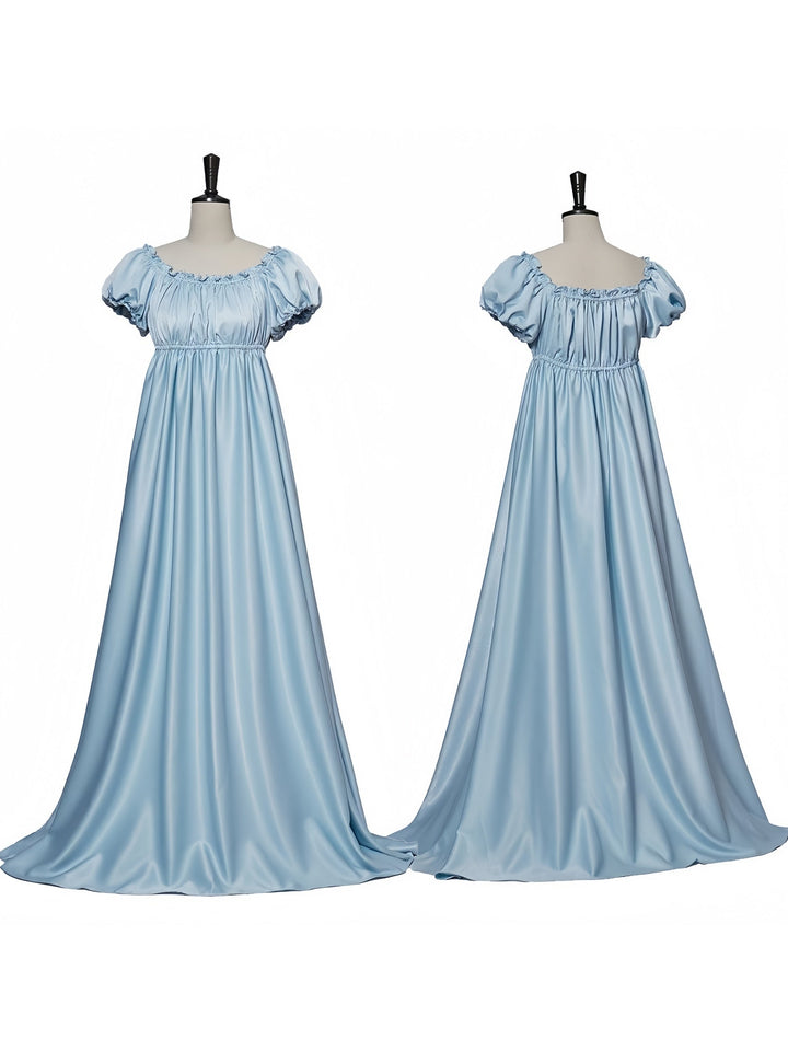 A-Line/Princess Jewel Neck Short Sleeves Floor-Length Vintage Dress with Ruffles