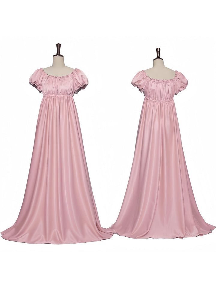 A-Line/Princess Jewel Neck Short Sleeves Floor-Length Vintage Dress with Ruffles