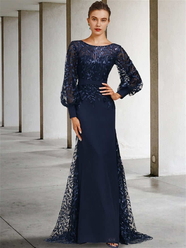 Mermaid/Trumpet Scoop Neck Long Sleeves Floor-Length Mother of the Bride Dresses with Sequins