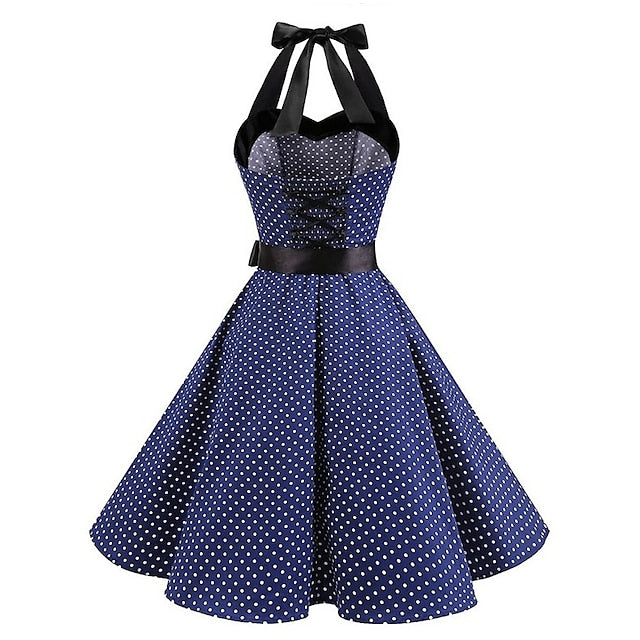 A-Line/Princess Halter Sleeveless Knee-Length Vintage Dress