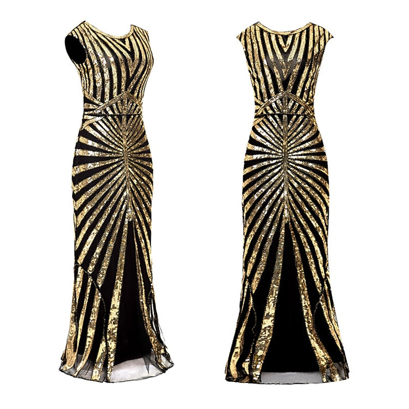 A-Line/Princess Jewel Neck Sleeveless Floor-Length Vintage Dress With Sequin