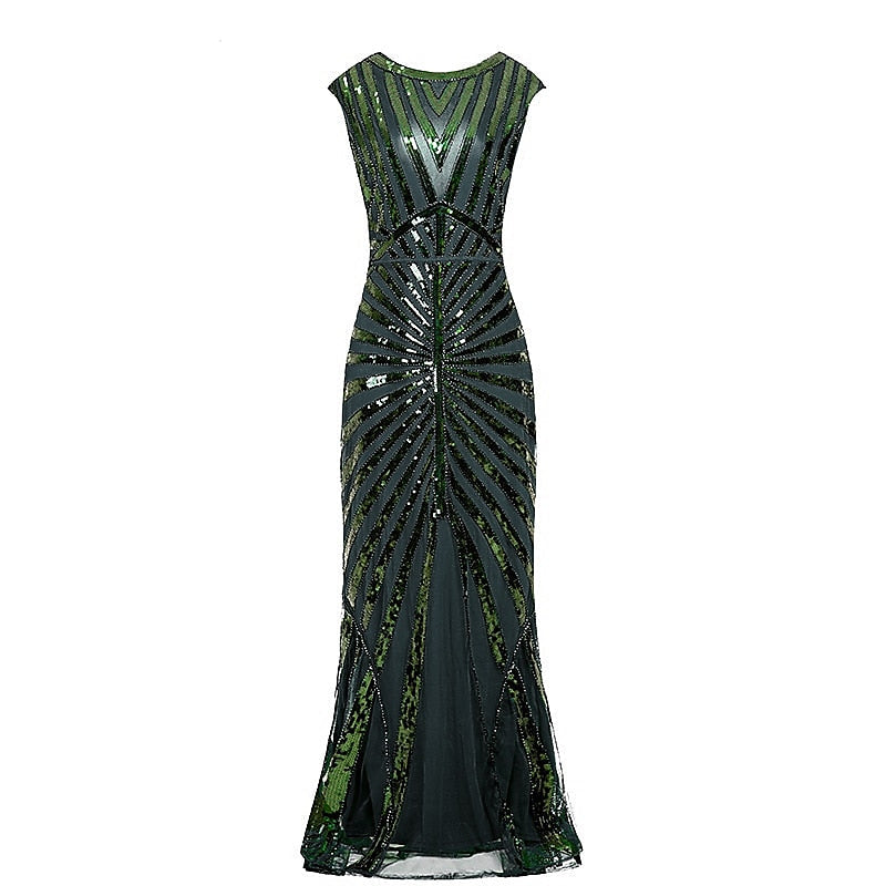 A-Line/Princess Jewel Neck Sleeveless Floor-Length Vintage Dress With Sequin