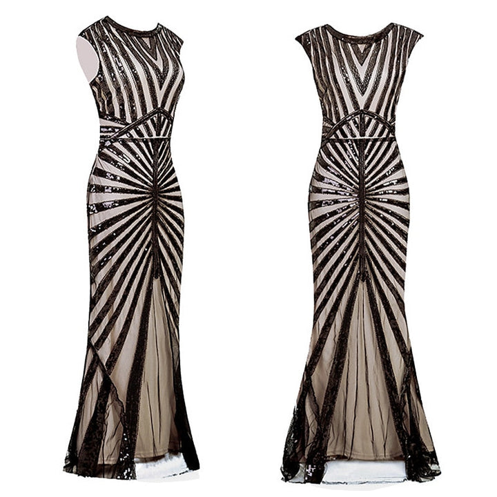 A-Line/Princess Jewel Neck Sleeveless Floor-Length Vintage Dress With Sequin