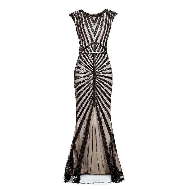 A-Line/Princess Jewel Neck Sleeveless Floor-Length Vintage Dress With Sequin