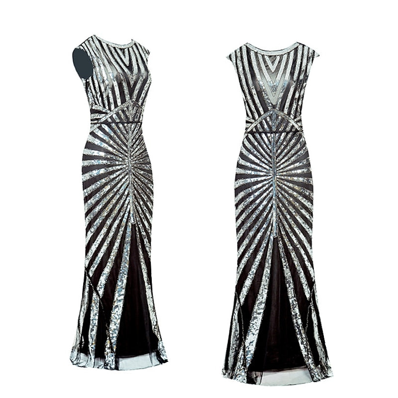 A-Line/Princess Jewel Neck Sleeveless Floor-Length Vintage Dress With Sequin