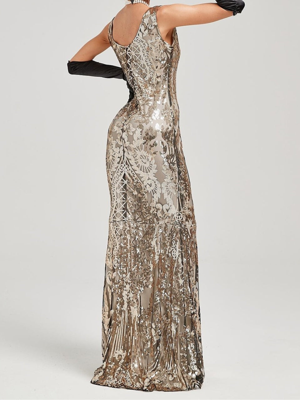 A-Line/Princess Off-the-Shoulder Sleeveless Floor-Length Vintage Dress With Sequin