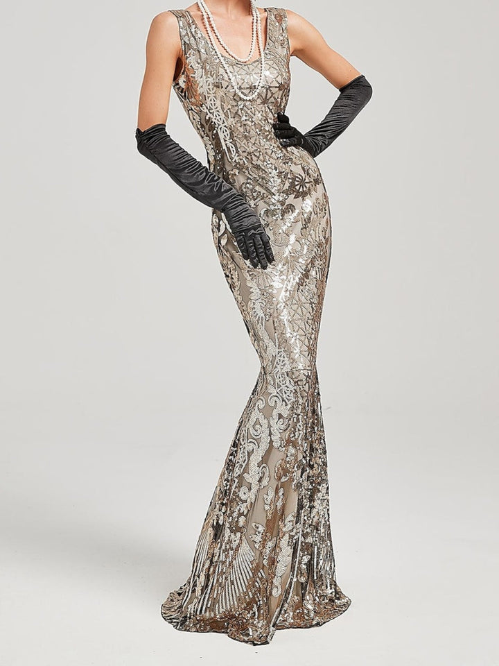 A-Line/Princess Off-the-Shoulder Sleeveless Floor-Length Vintage Dress With Sequin