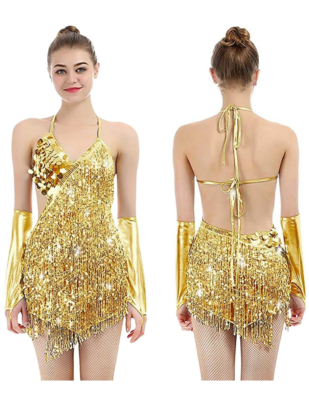 A-Line/Princess V-Neck Halter Sleeveless Short/Mini Vintage Dress with Sequins &amp; Tassel Fringe