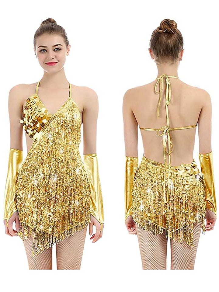 A-Line/Princess V-Neck Halter Sleeveless Short/Mini Vintage Dress with Sequins &amp; Tassel Fringe