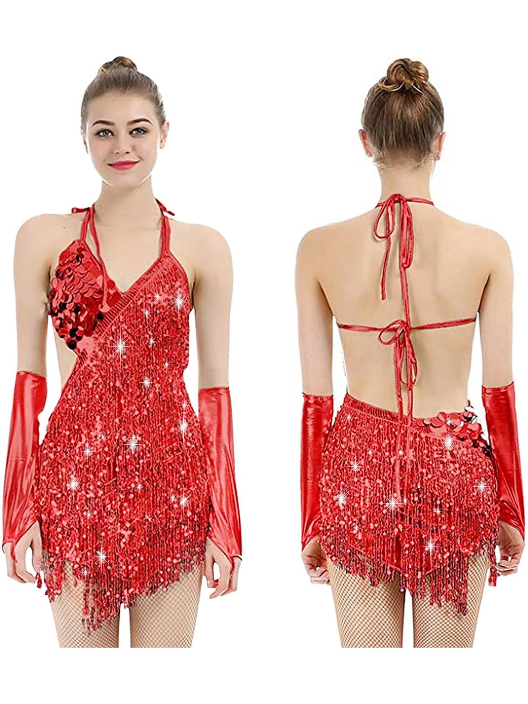 A-Line/Princess V-Neck Halter Sleeveless Short/Mini Vintage Dress with Sequins &amp; Tassel Fringe