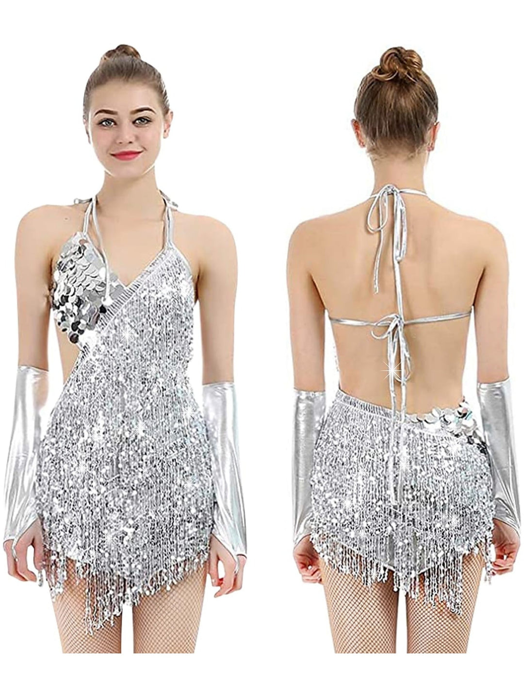 A-Line/Princess V-Neck Halter Sleeveless Short/Mini Vintage Dress with Sequins &amp; Tassel Fringe