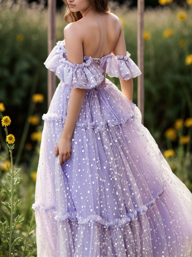 A-Line/Princess Dot Floor-Length Evening Dresses