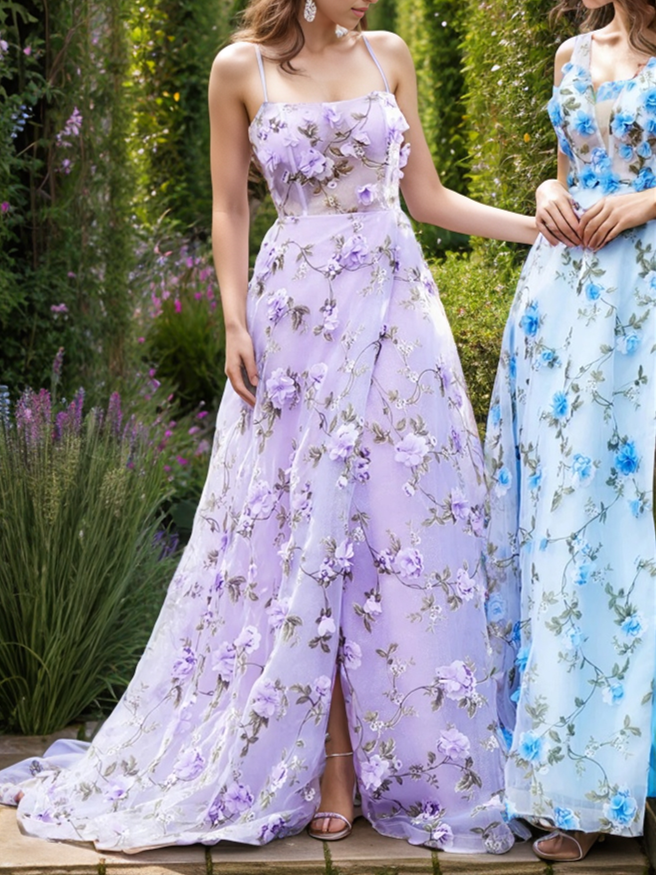 A-Line/Princess Sweep/Brush Train Flower Evening Dresses