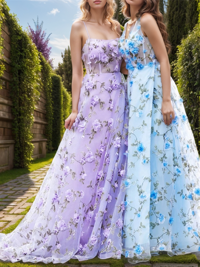 A-Line/Princess Sweep/Brush Train Flower Evening Dresses