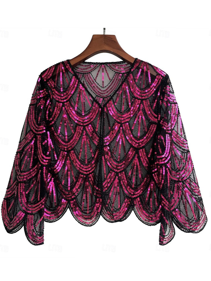 1920s Coat Shawls Women's Sequins  Vintage Party Shawl