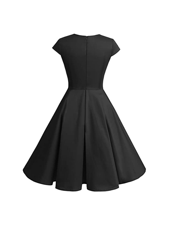 A-Line/Princess V-Neck Short Sleeves Knee-Length Vintage Dress