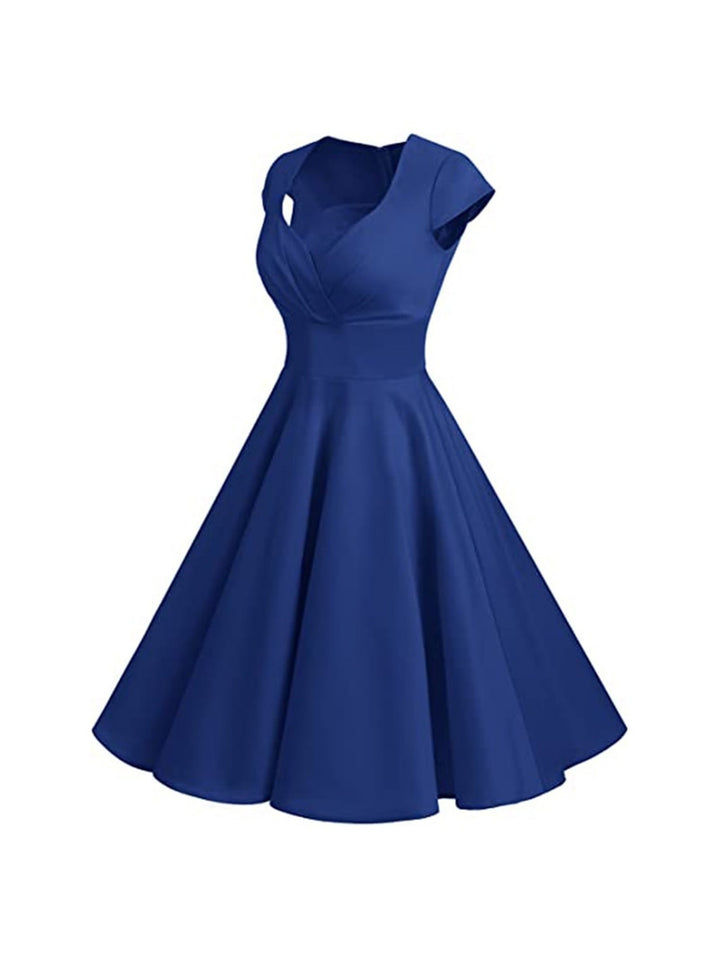 A-Line/Princess V-Neck Short Sleeves Knee-Length Vintage Dress