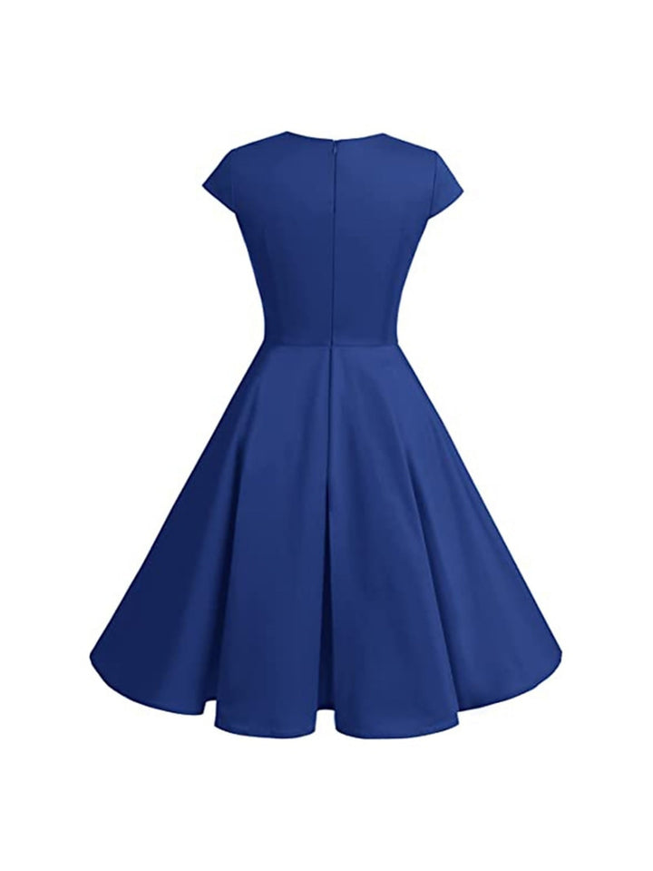 A-Line/Princess V-Neck Short Sleeves Knee-Length Vintage Dress