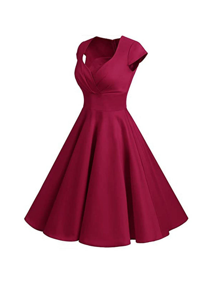 A-Line/Princess V-Neck Short Sleeves Knee-Length Vintage Dress