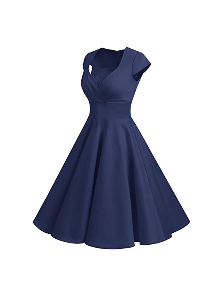 A-Line/Princess V-Neck Short Sleeves Knee-Length Vintage Dress