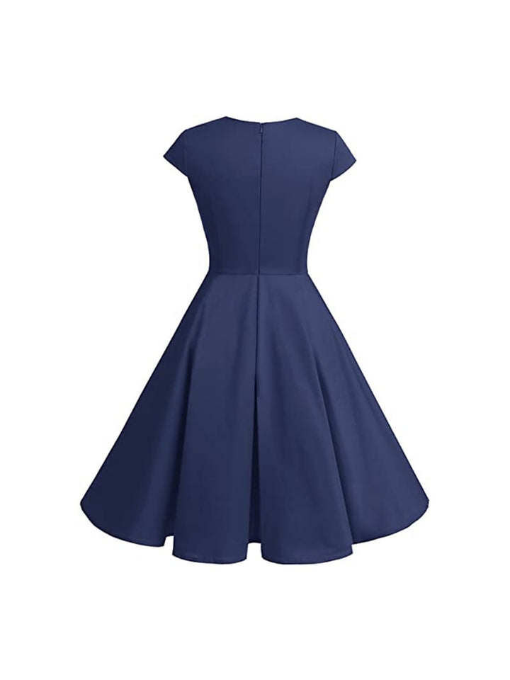 A-Line/Princess V-Neck Short Sleeves Knee-Length Vintage Dress