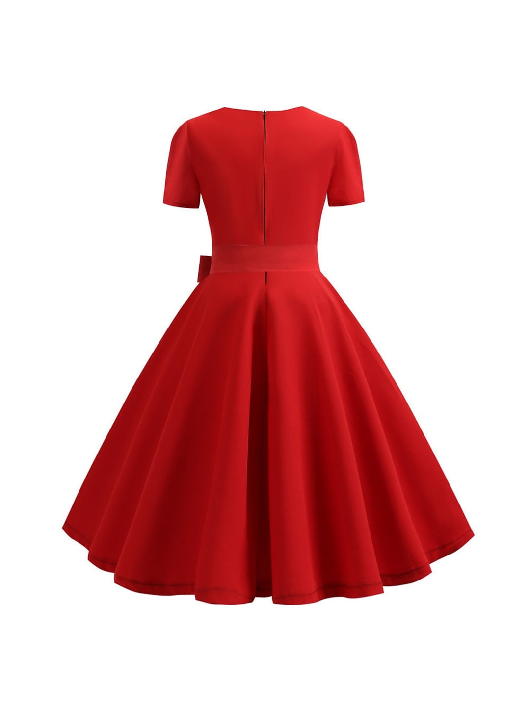 A-Line/Princess Scoop Short Sleeves Tea-Length Vintage Dress With Knotbow
