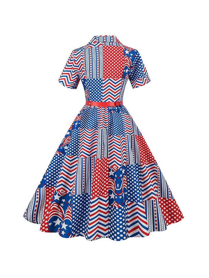 A-Line/Princess Scoop Short Sleeves Tea-Length Vintage Dress