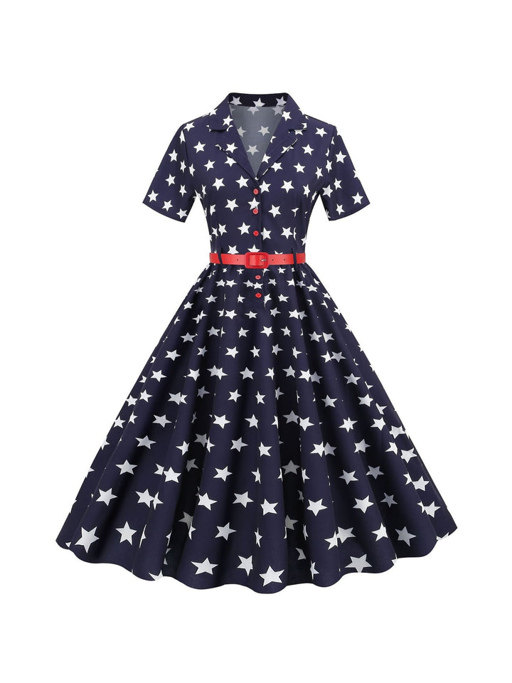 A-Line/Princess Scoop Short Sleeves Tea-Length Vintage Dress