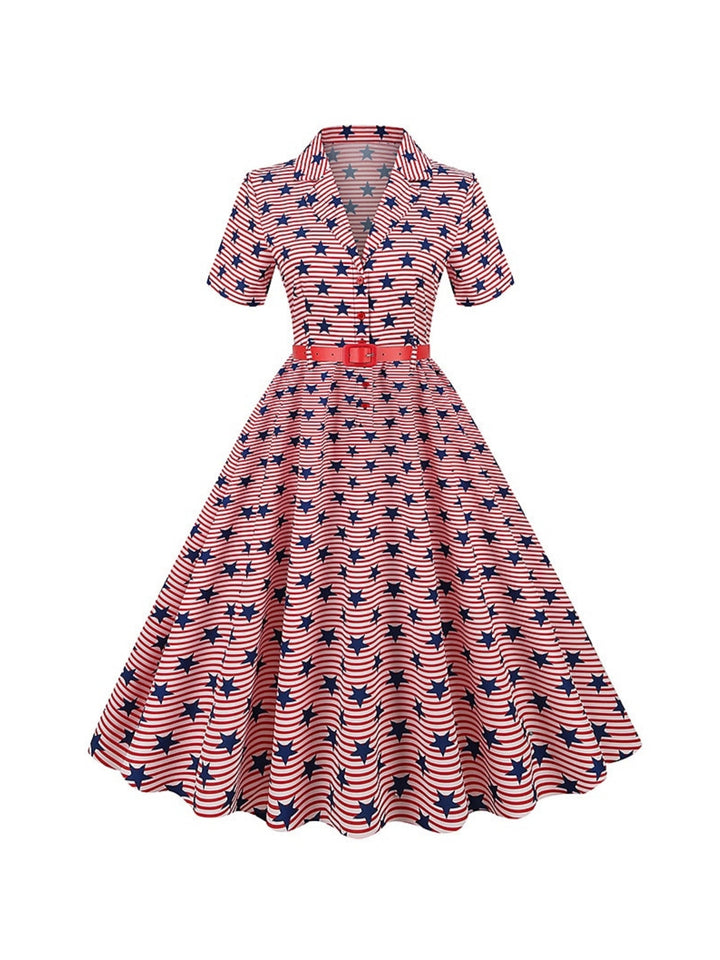 A-Line/Princess Scoop Short Sleeves Tea-Length Vintage Dress