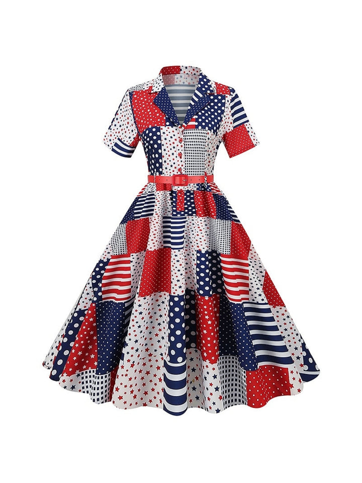 A-Line/Princess Scoop Short Sleeves Tea-Length Vintage Dress