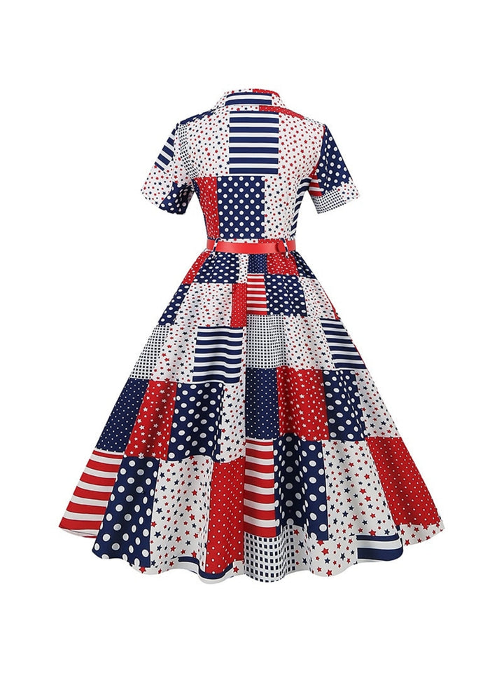 A-Line/Princess Scoop Short Sleeves Tea-Length Vintage Dress