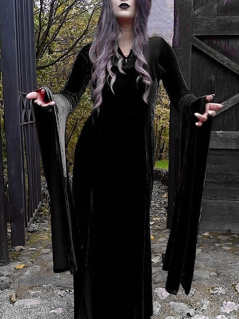 A-Line/Princess Jewel Neck Long Sleeves Floor-Length Vintage Dress with Split Side