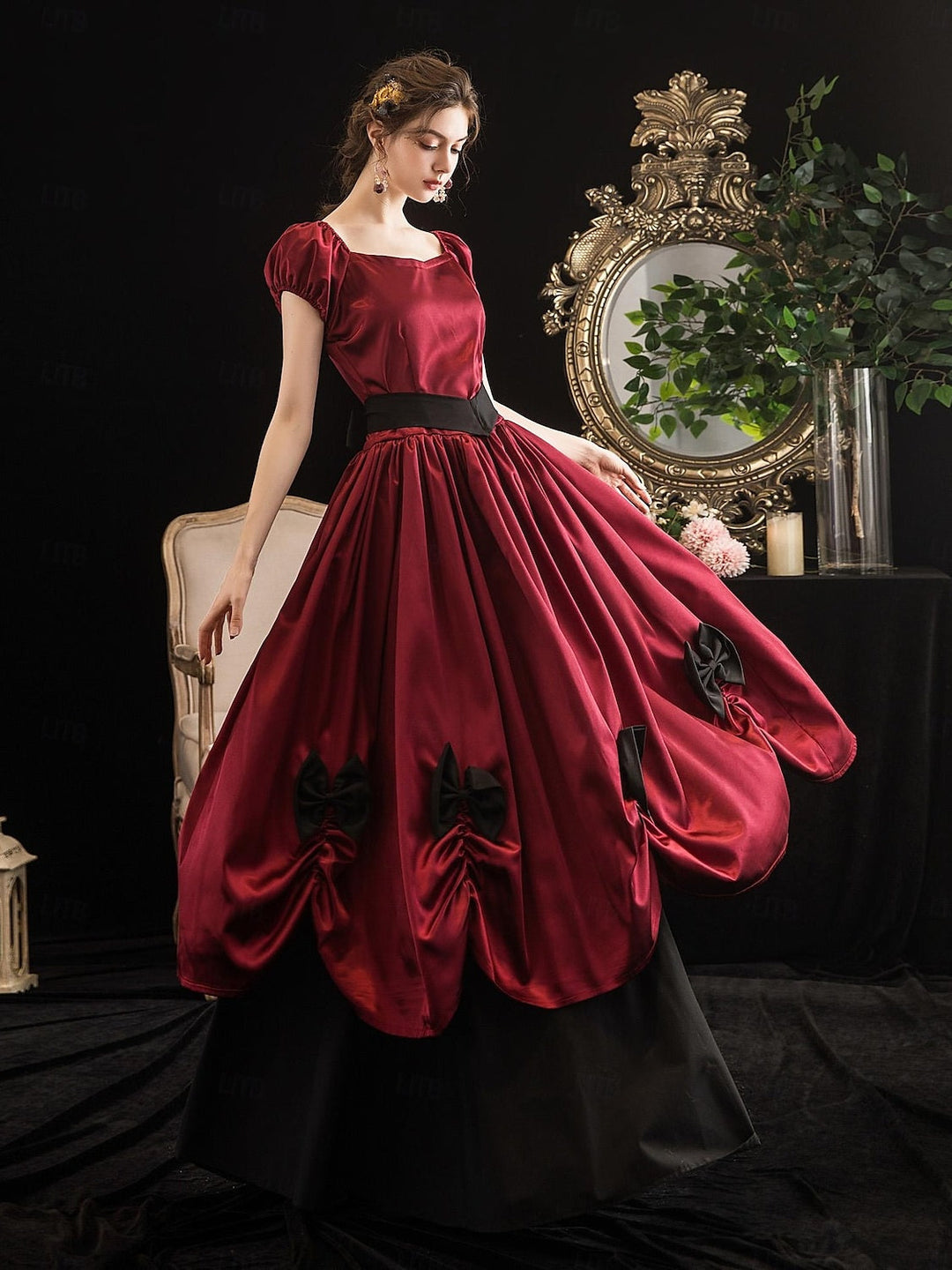 Ball Gown Scoop Short Sleeves Tea-Length Vintage Dress With Knotbow