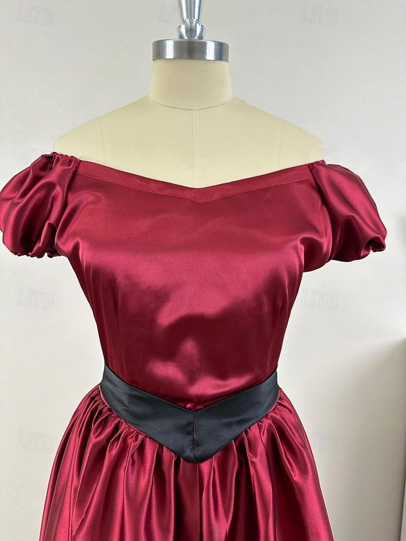 Ball Gown Scoop Short Sleeves Tea-Length Vintage Dress With Knotbow