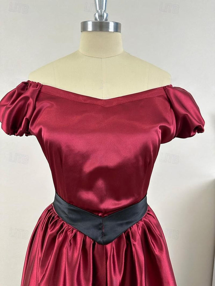 Ball Gown Scoop Short Sleeves Tea-Length Vintage Dress With Knotbow